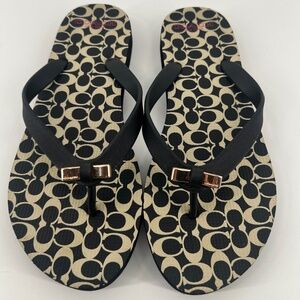 Coach Amel rubber bow monogram flip flops 7/8 Women's, Pre-owned